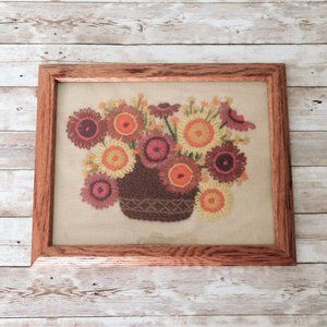 Vintage Framed Floral Crewel Embroidery Needlepoint